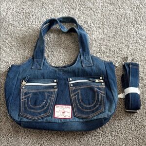 True Religion Blue Denim Shoulder Bag Sporty Design